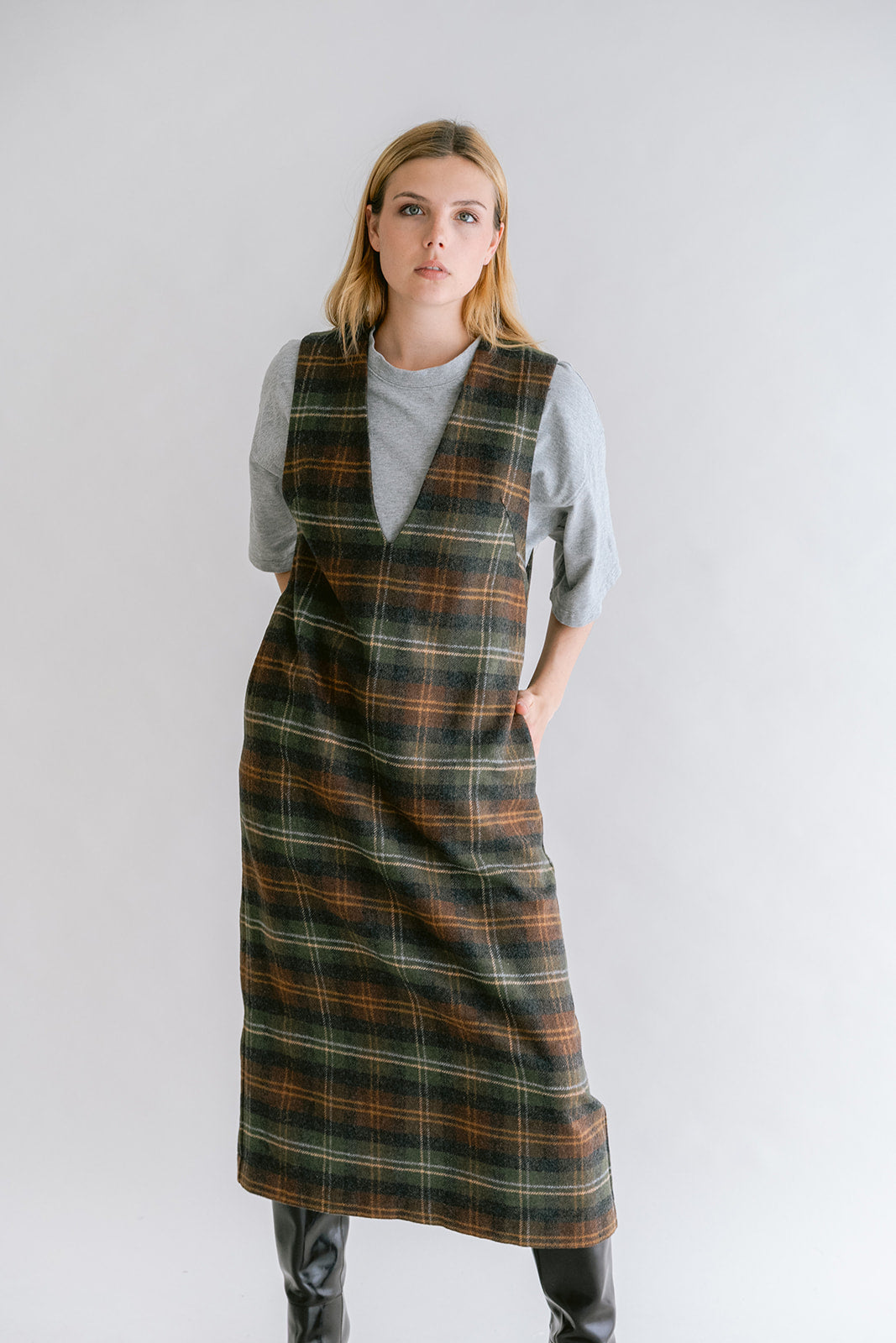Ibo Dress Moss Green Check