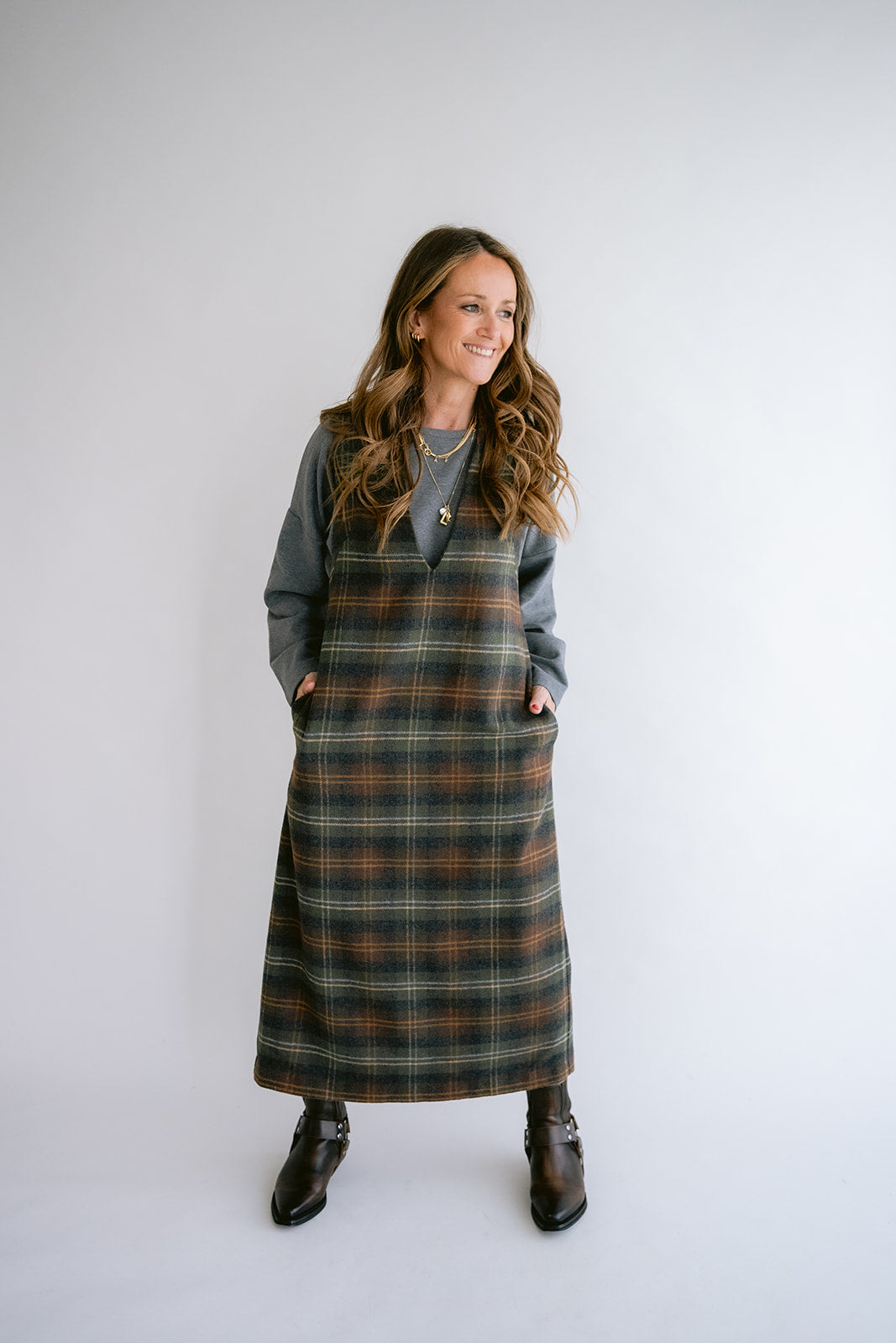 Ibo Dress Moss Green Check