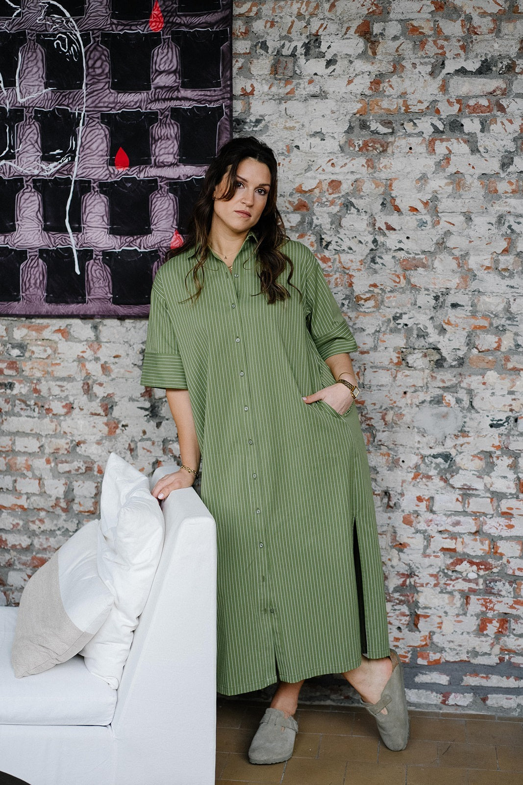 Inez Dress Green Stripe