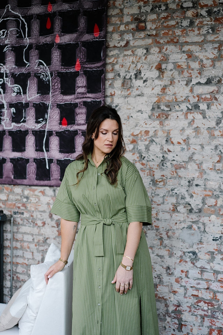Inez Dress Green Stripe