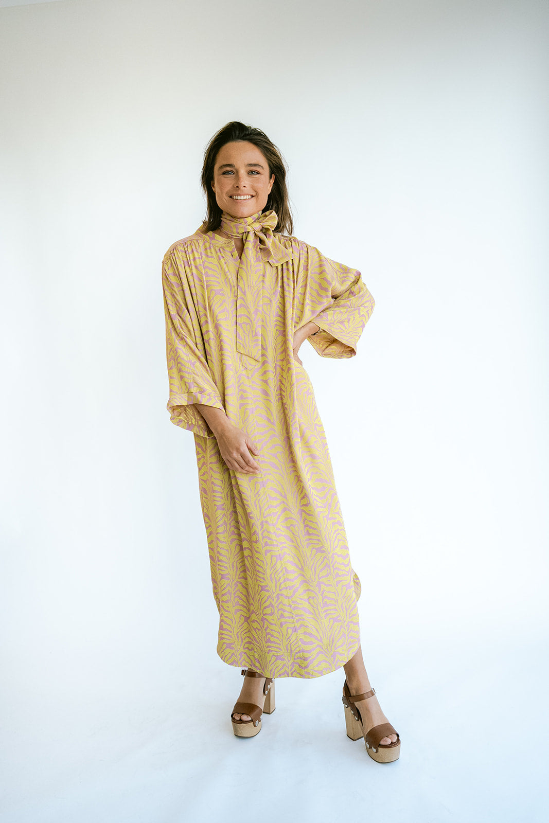 Ivy Dress Palm Pink Yellow