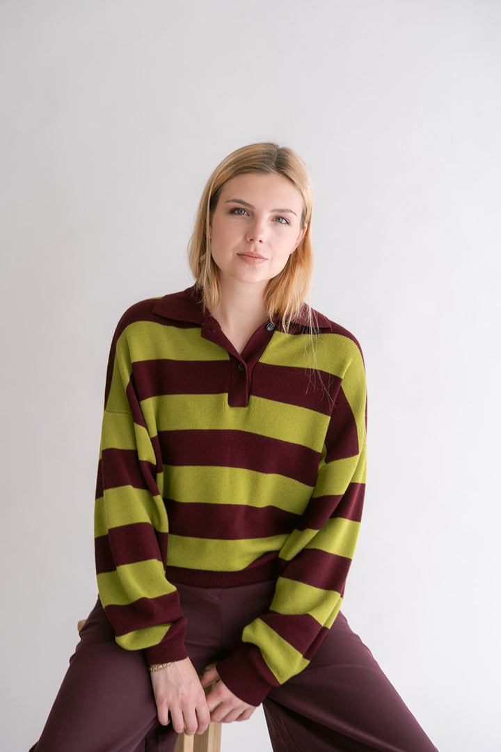 Leonie Polo Stripe Bordeaux Matcha