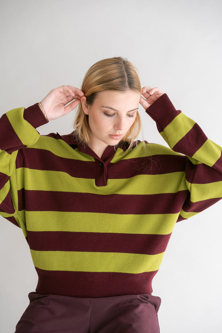 Leonie Polo Stripe Bordeaux Matcha