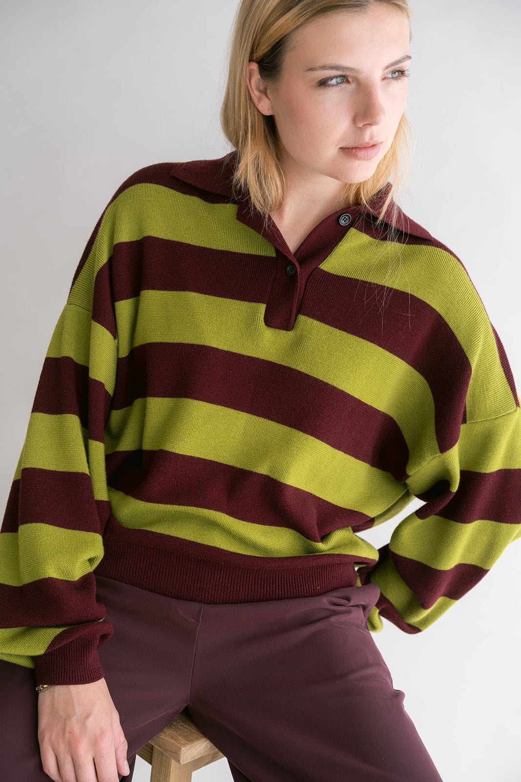 Leonie Polo Stripe Bordeaux Matcha