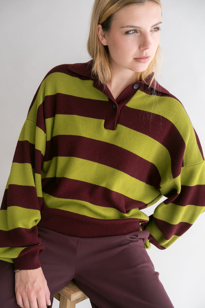Leonie Polo Stripe Bordeaux Matcha