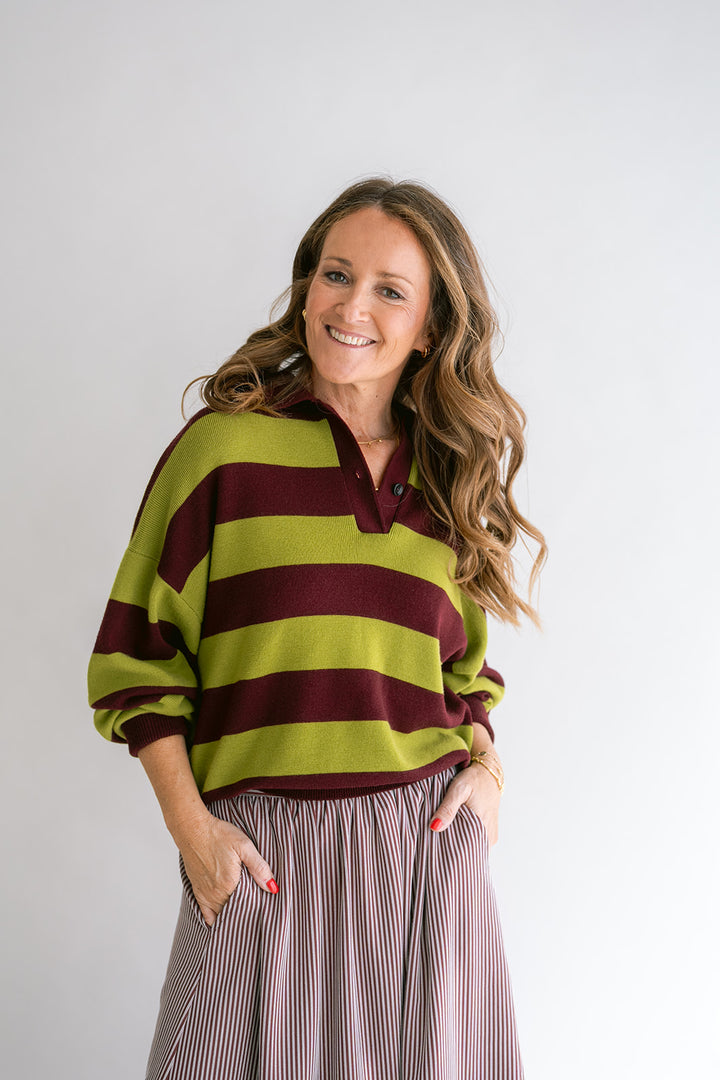 Leonie Polo Stripe Bordeaux Matcha