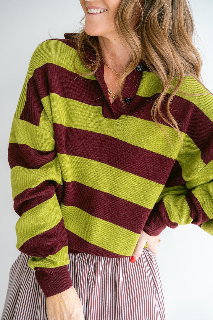 Leonie Polo Stripe Bordeaux Matcha