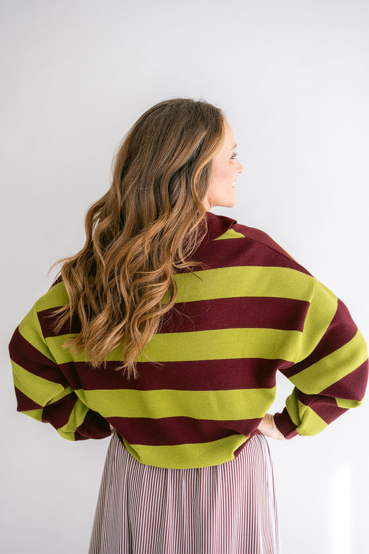 Leonie Polo Stripe Bordeaux Matcha