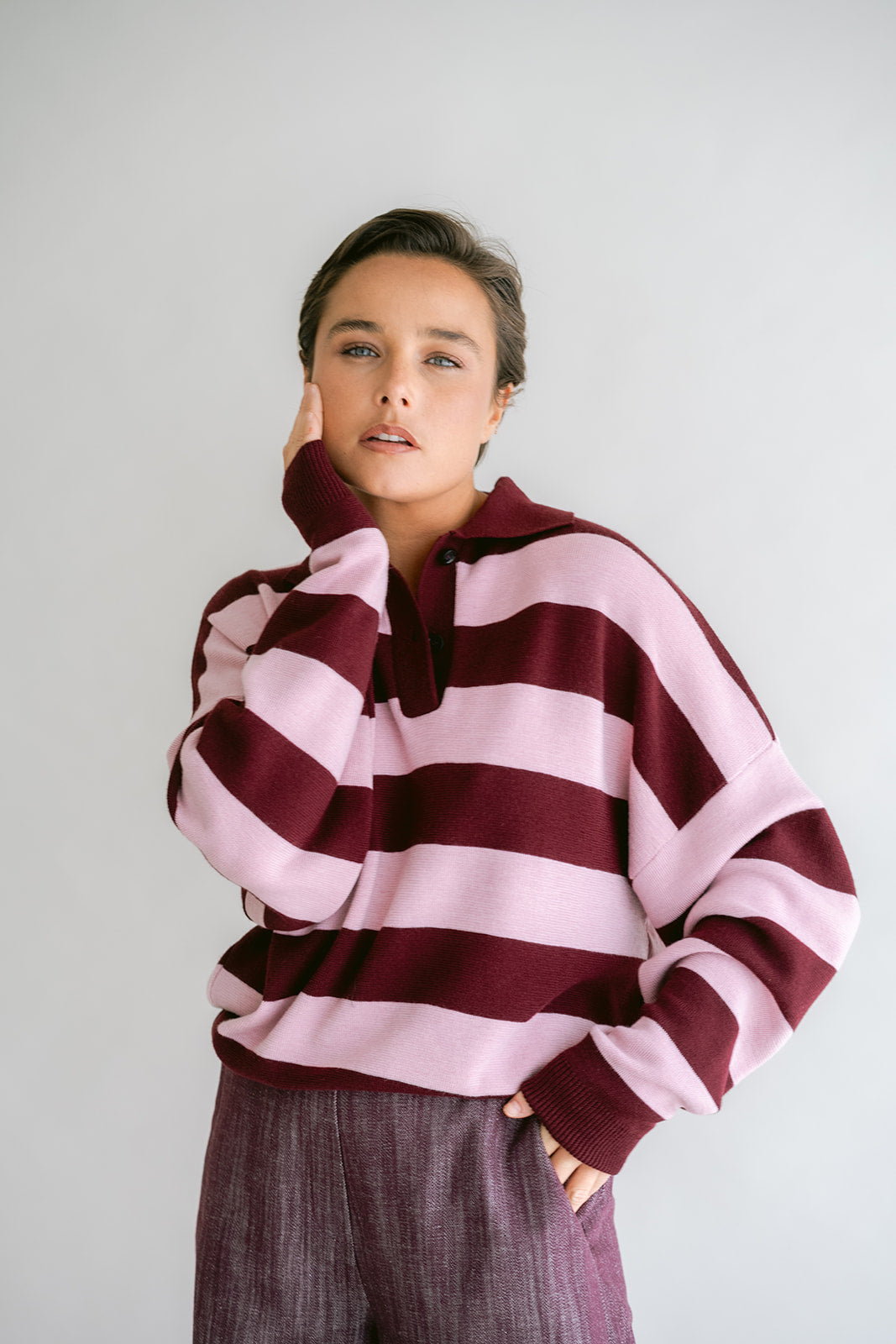 Leonie Polo Stripe Bordeaux Rose