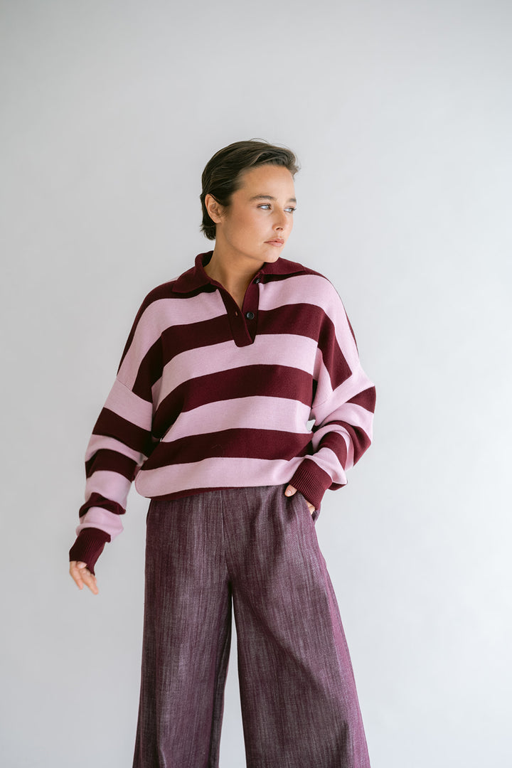 Leonie Polo Stripe Bordeaux Rose