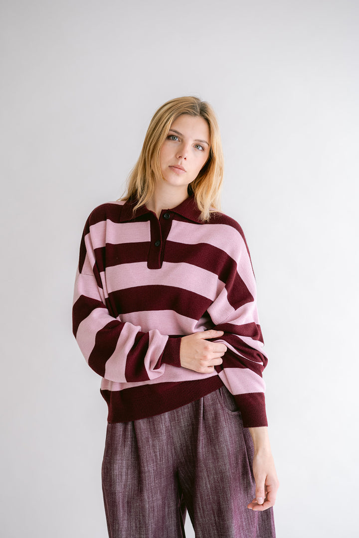 Leonie Polo Stripe Bordeaux Rose