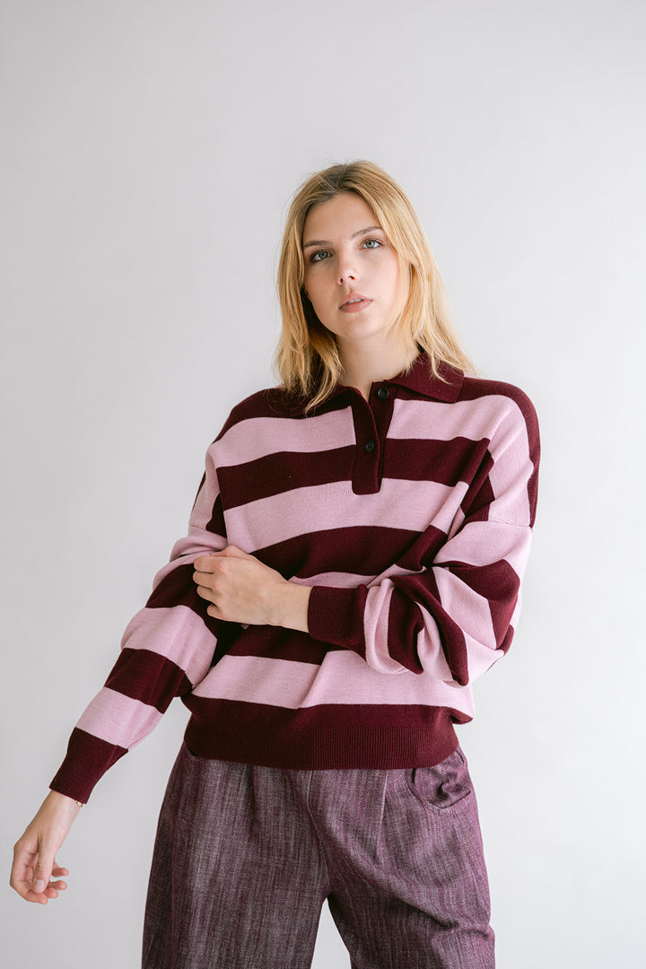 Leonie Polo Stripe Bordeaux Rose