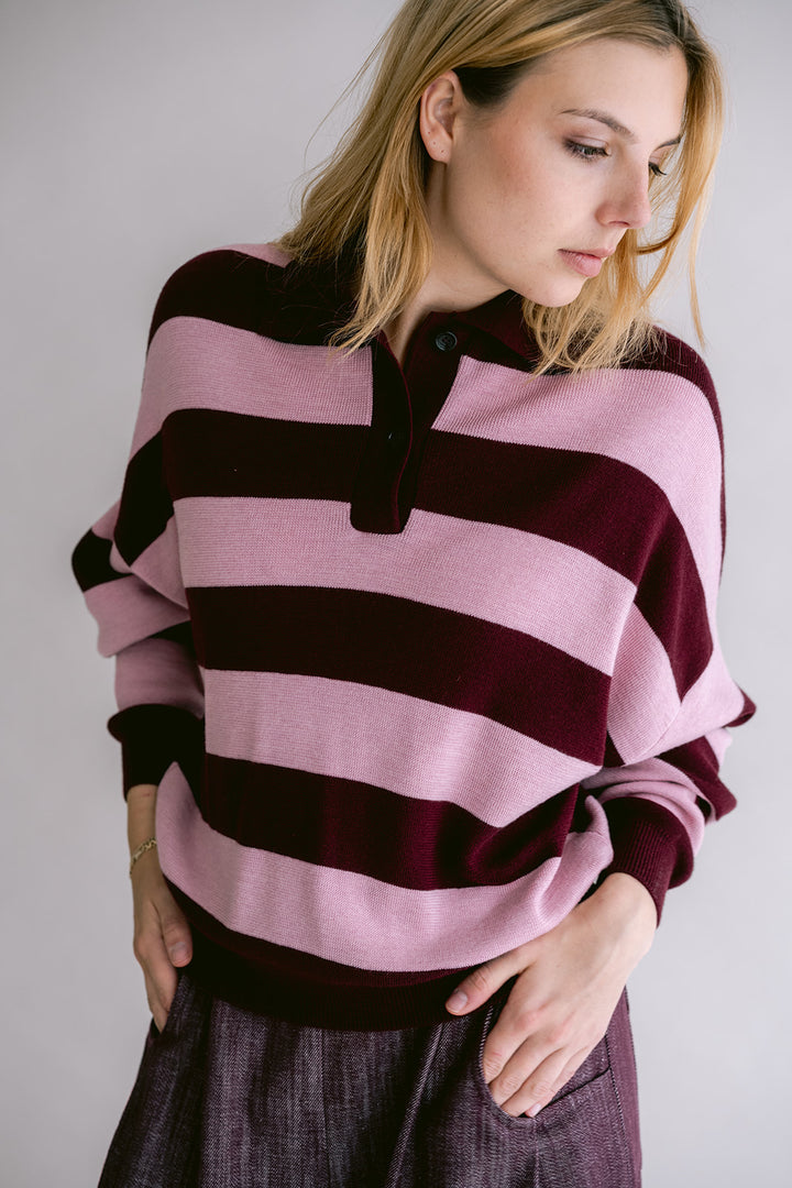 Leonie Polo Stripe Bordeaux Rose