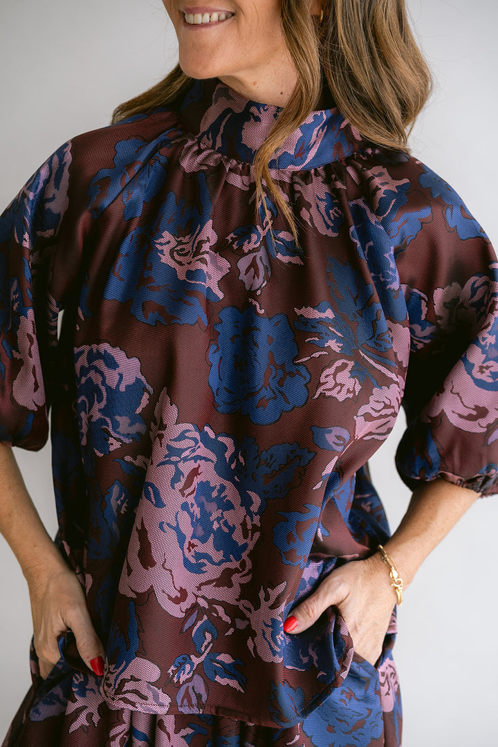 Mabel Blouse Bordeaux Flower