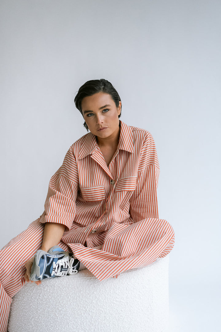 Marble Blouse Rust-Beige Stripe