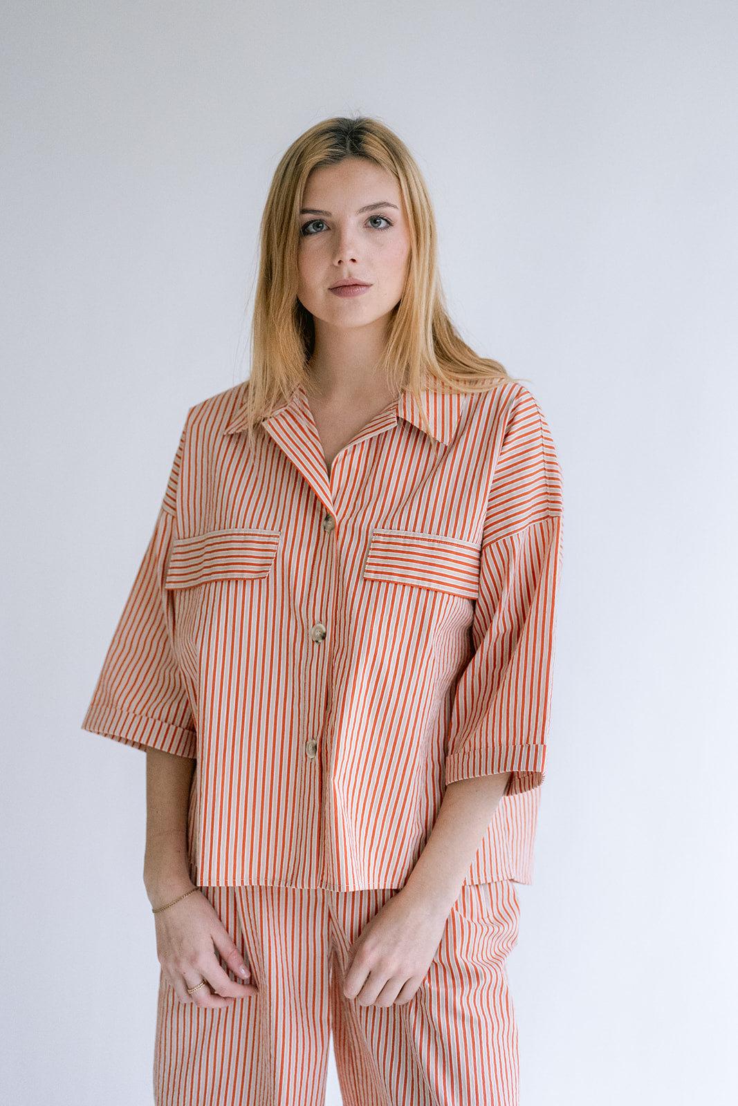 Marble Blouse Rust-Beige Stripe