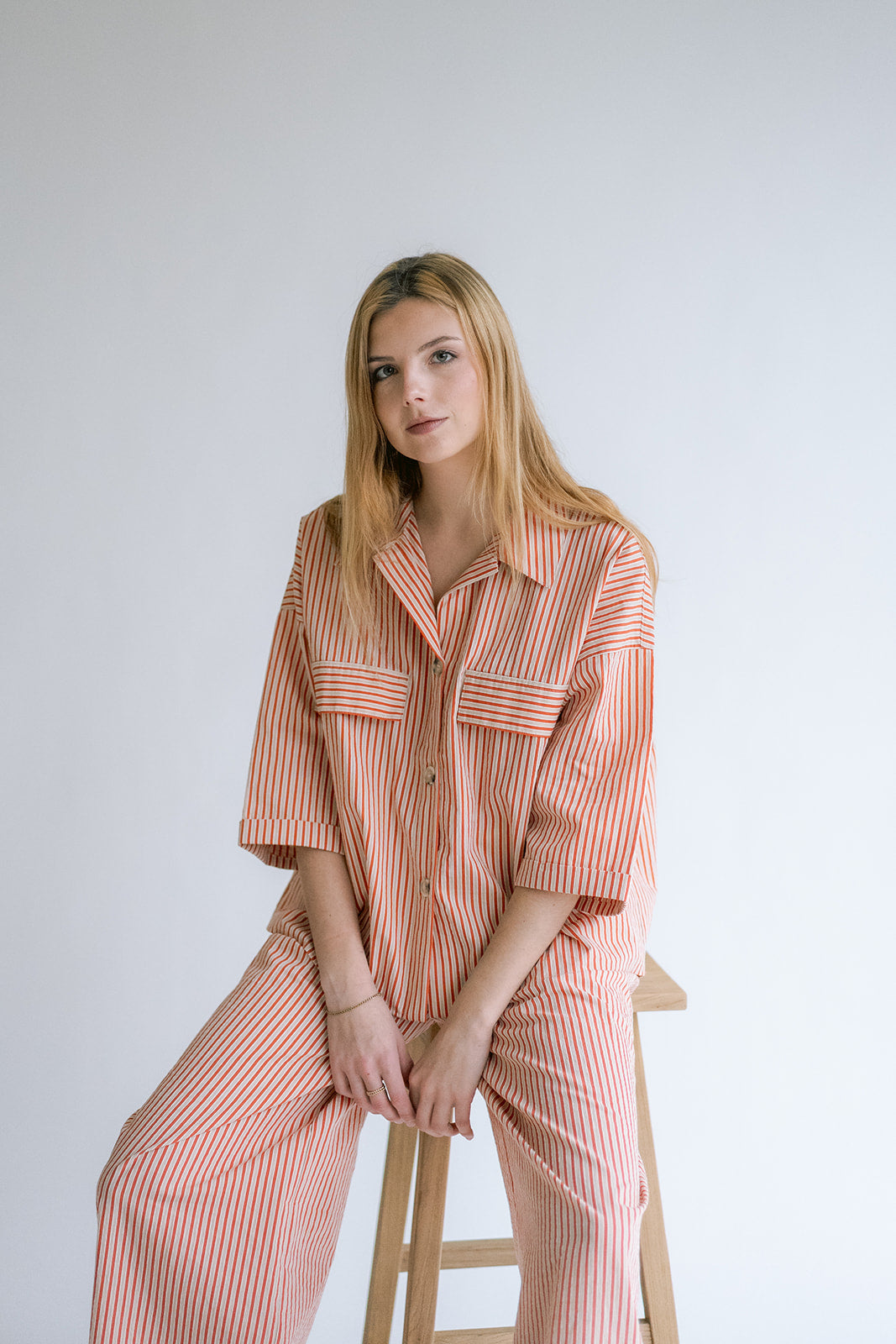Marble Blouse Rust-Beige Stripe