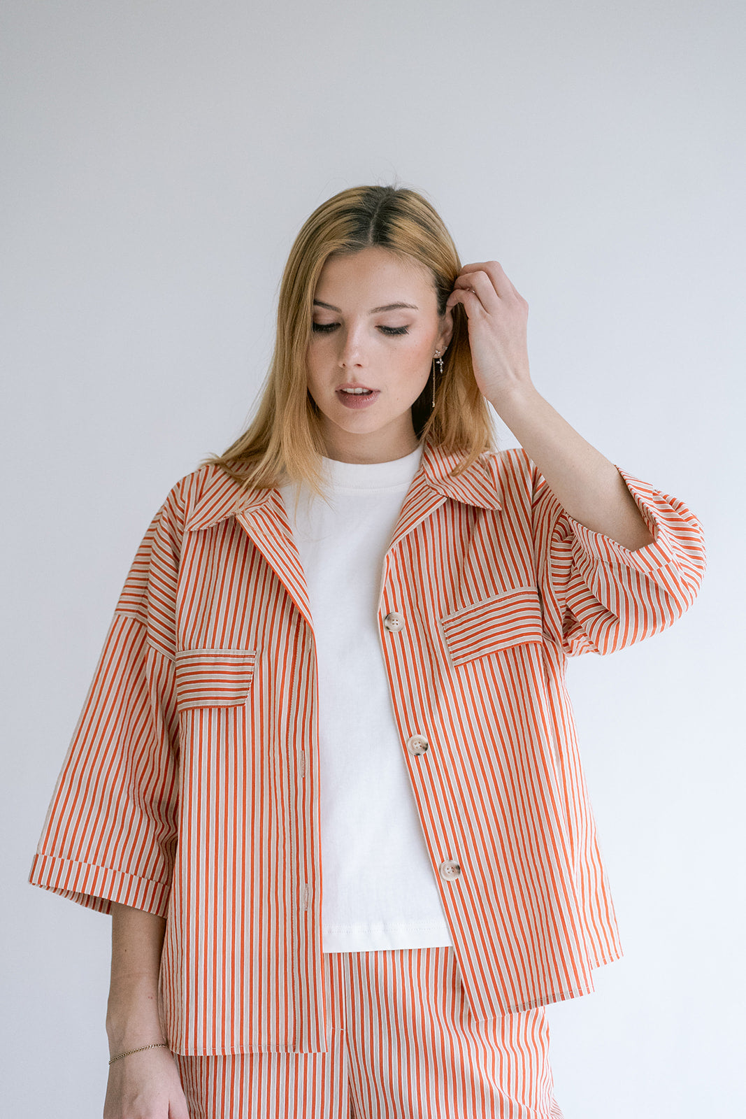 Marble Blouse Rust-Beige Stripe