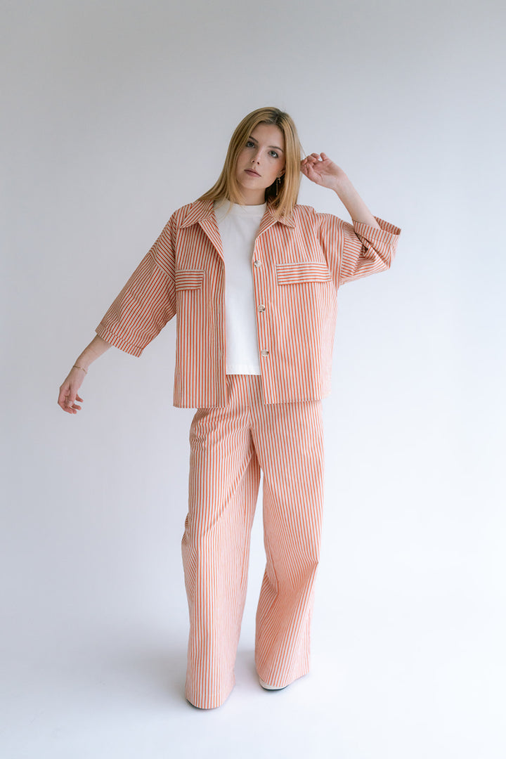 Marble Blouse Rust-Beige Stripe