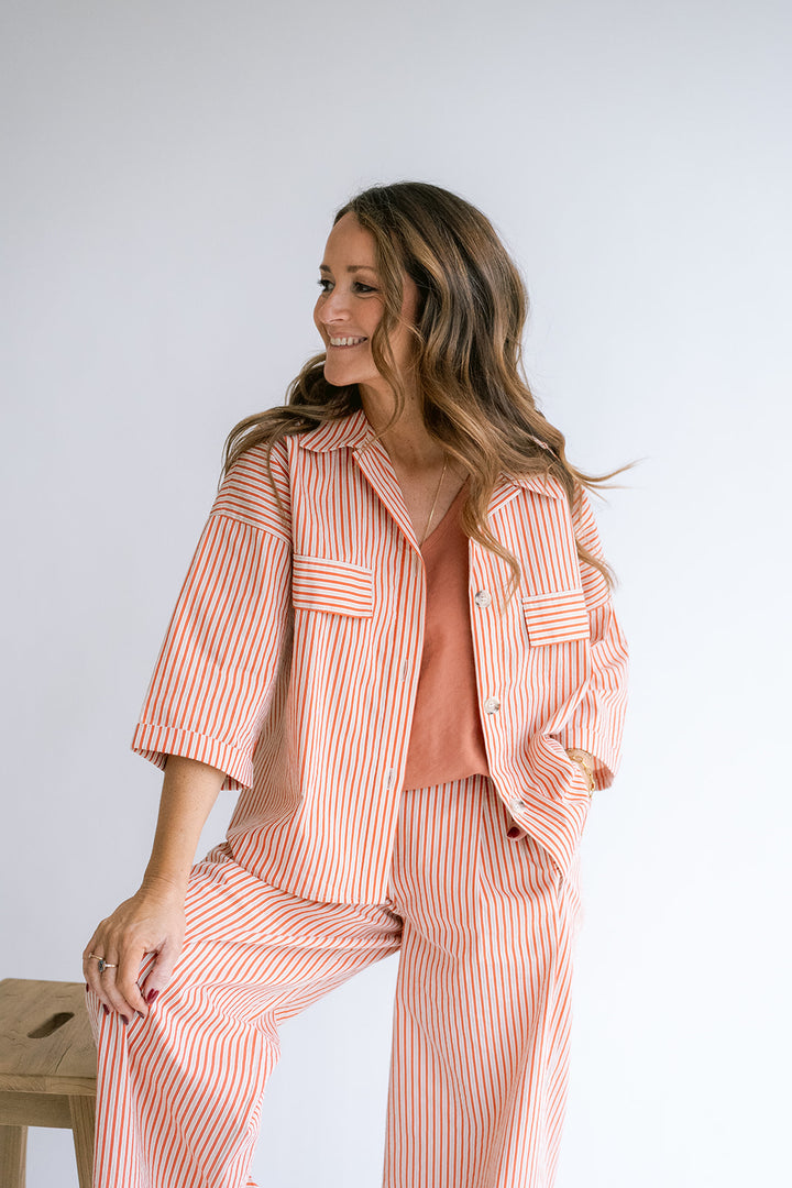 Marble Blouse Rust-Beige Stripe