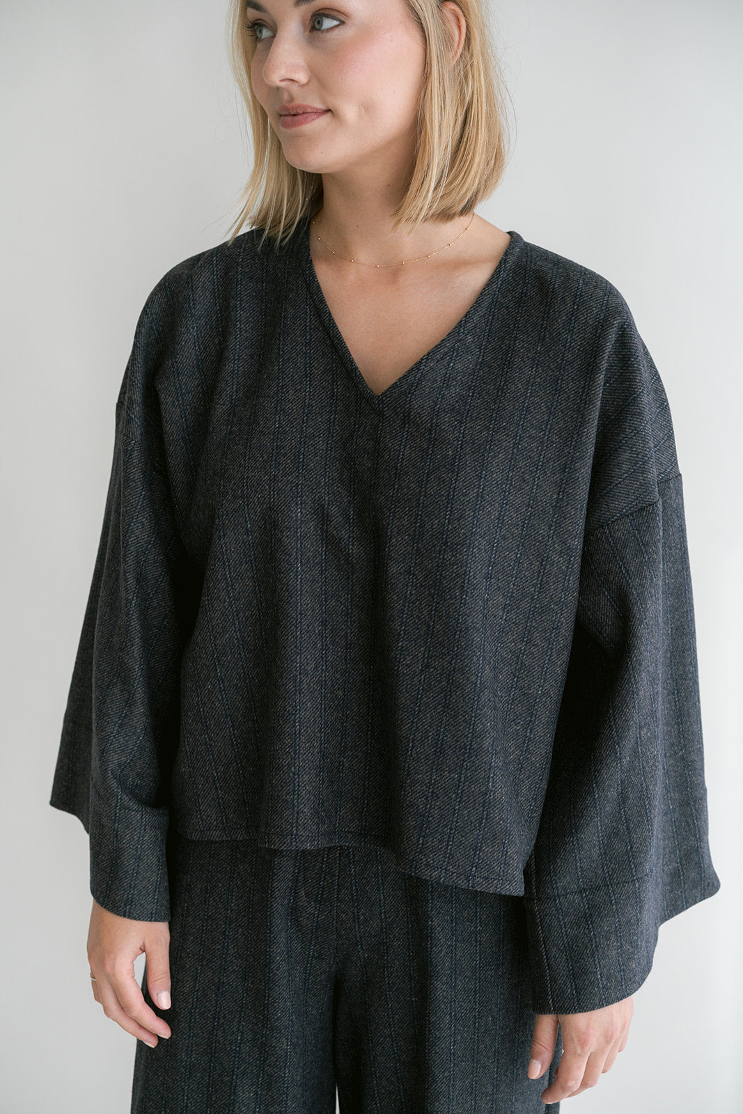 Mira Blouse Grey Cobalt Stripe
