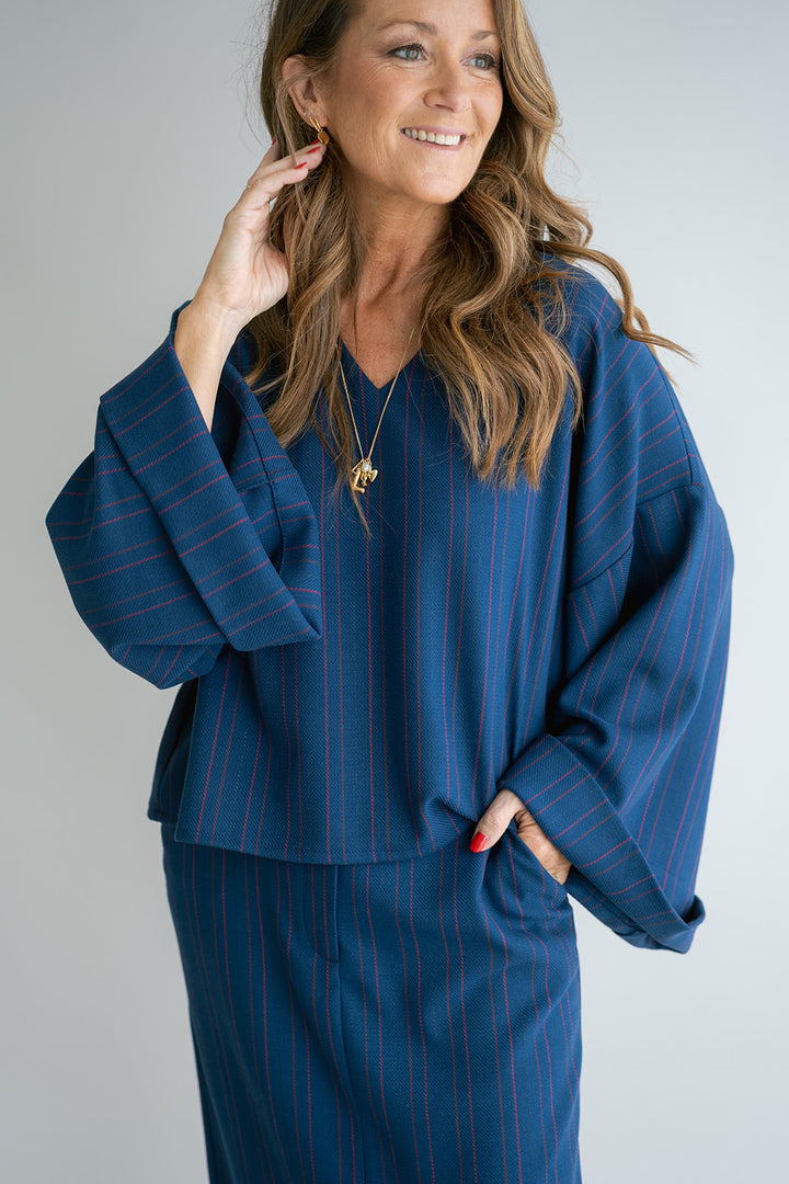 Mira Blouse Red Navy Stripe