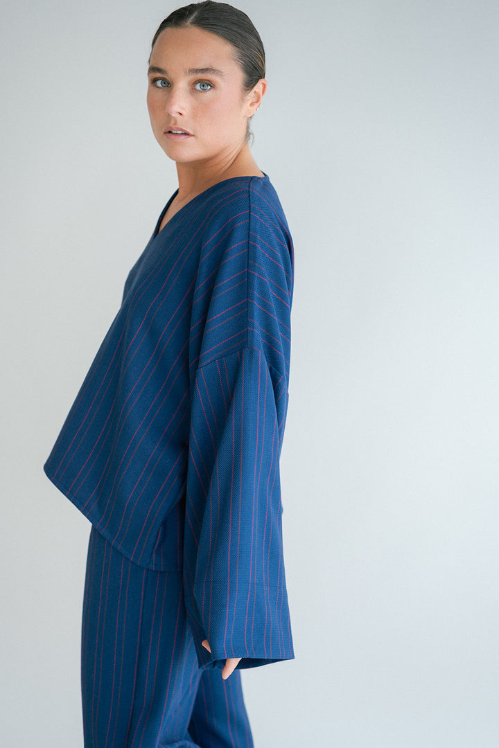 Mira Blouse Red Navy Stripe