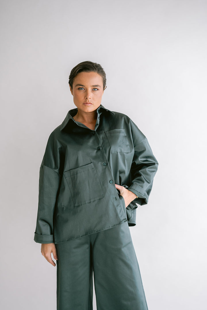 Mon Shacket Satin Sage Green