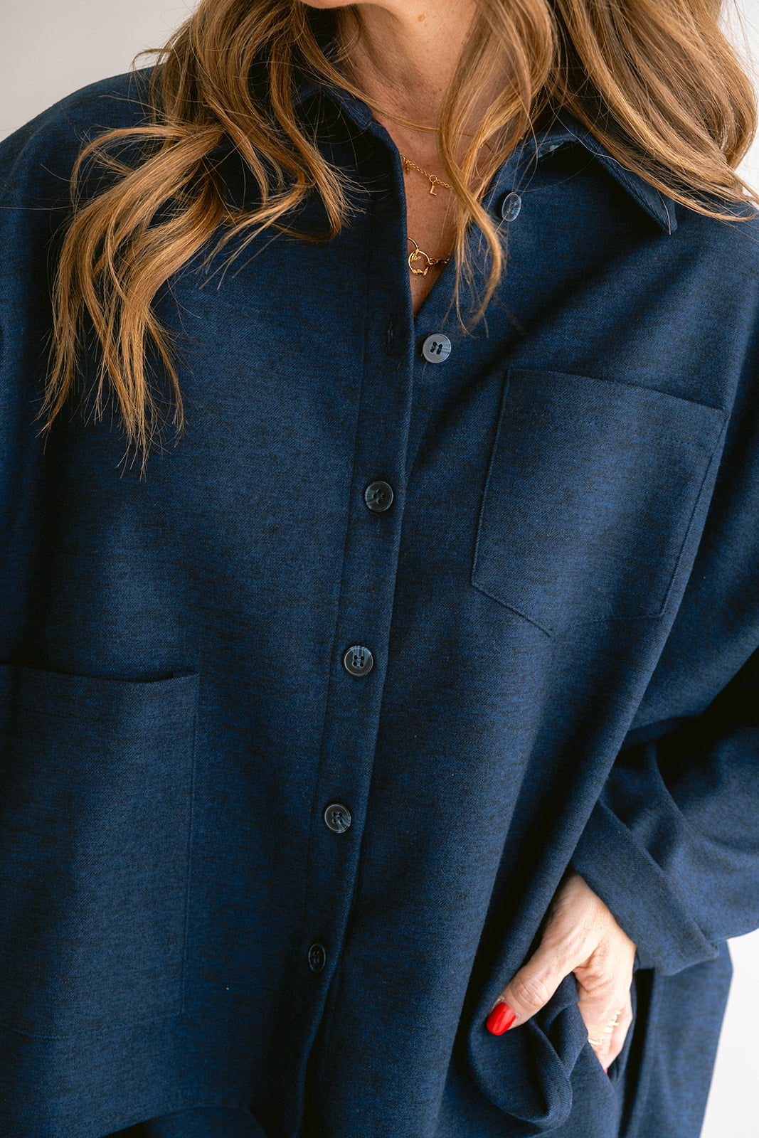 Mon Shacket Solid Navy