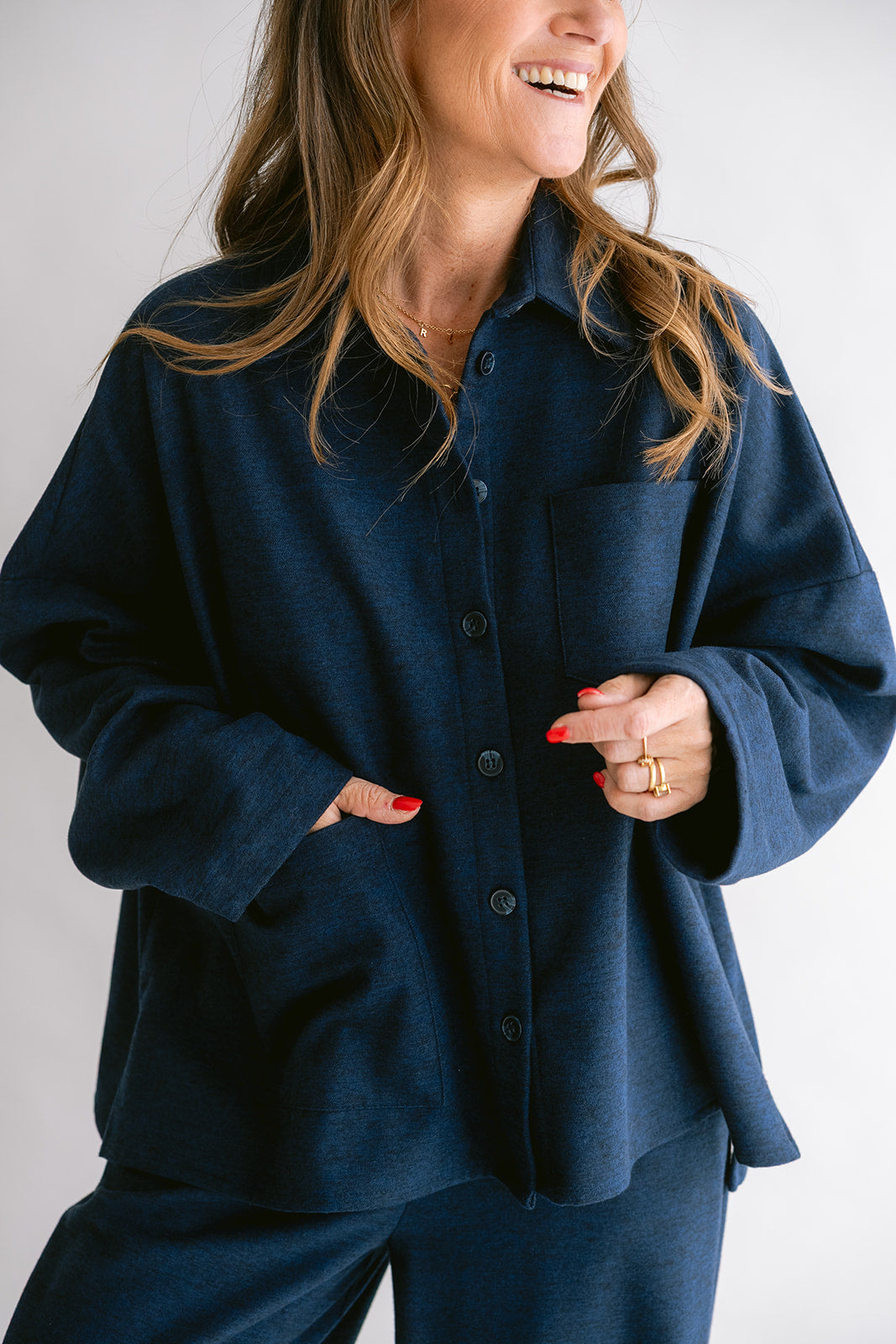 Mon Shacket Solid Navy