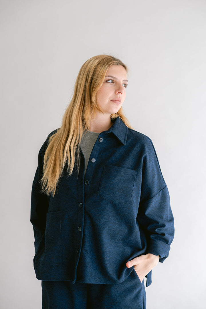 Mon Shacket Solid Navy