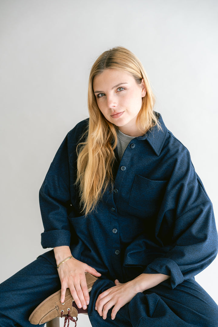 Mon Shacket Solid Navy
