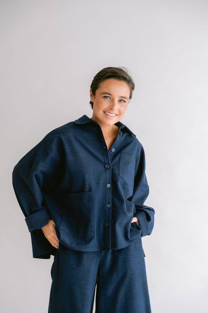 Mon Shacket Solid Navy