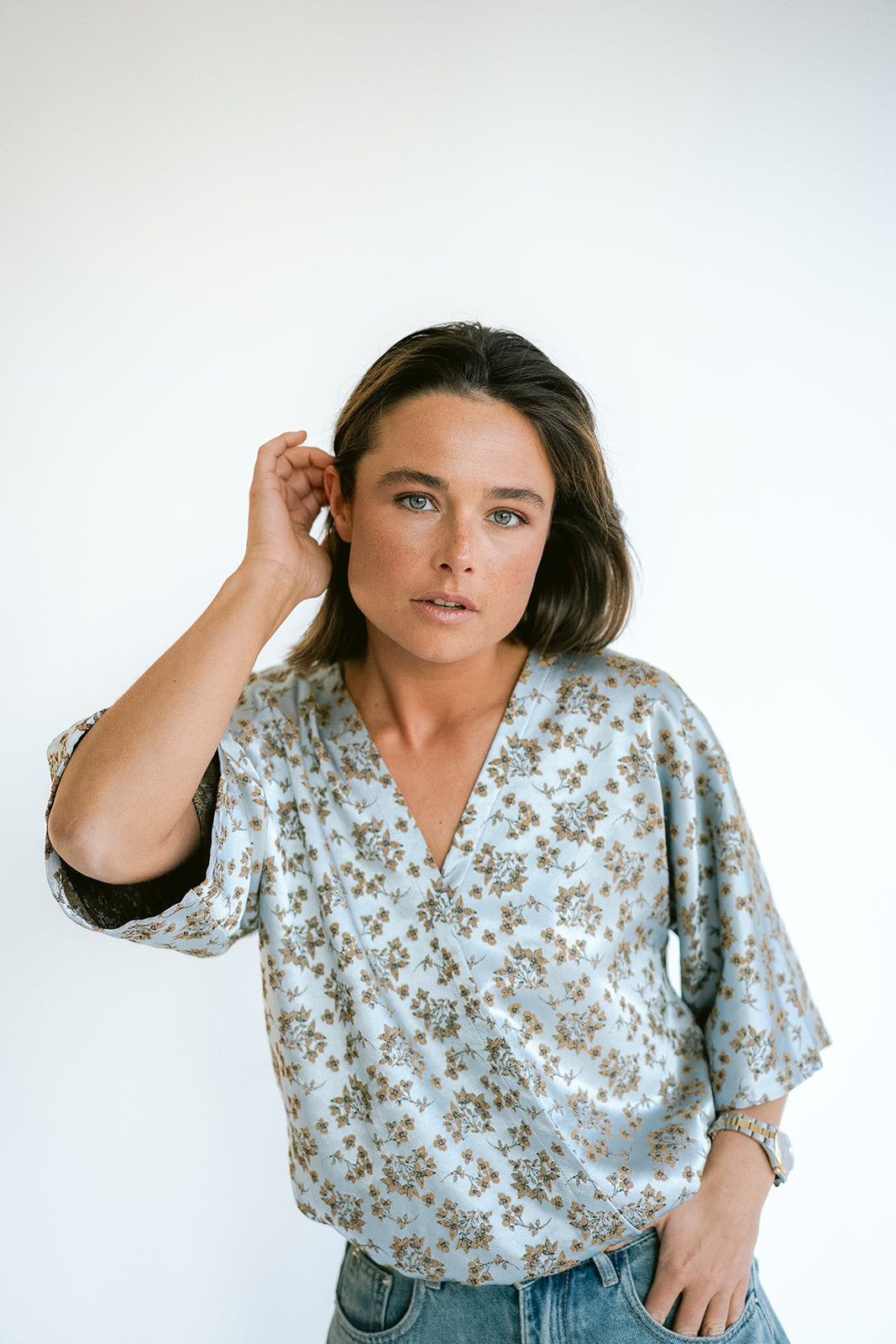 Mona Blouse Ice Blue Flower