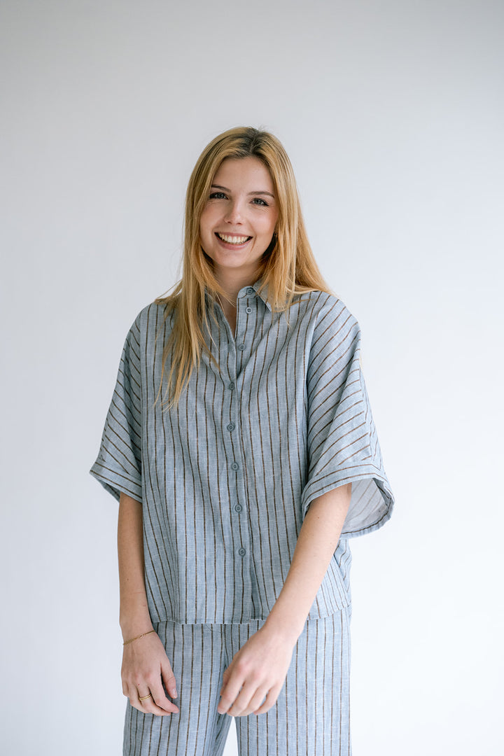 Morris Blouse Blue Linen