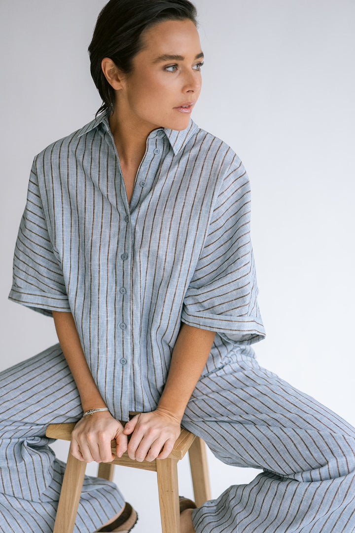 Morris Blouse Blue Linen