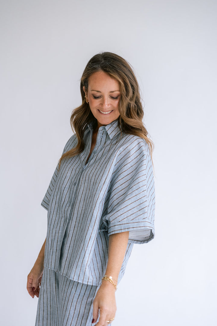 Morris Blouse Blue Linen