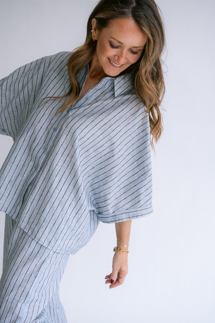 Morris Blouse Blue Linen