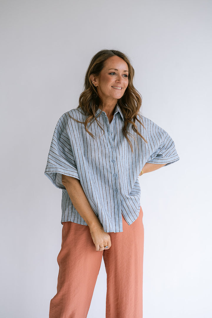 Morris Blouse Blue Linen