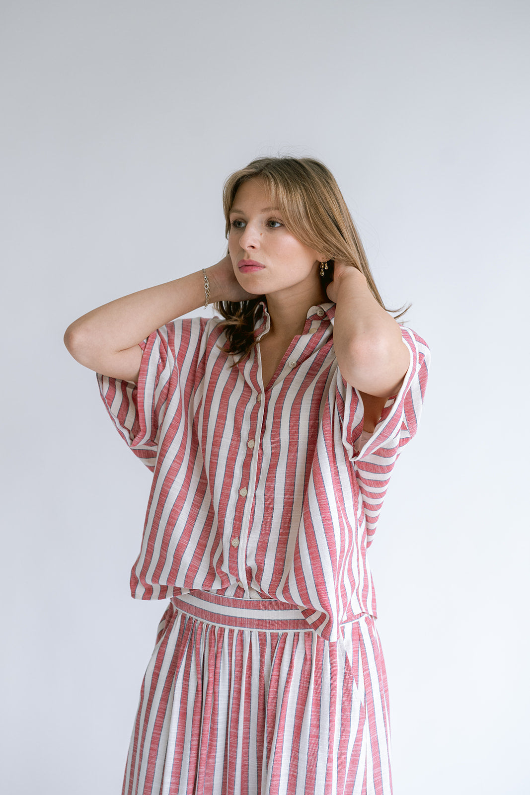 Morris Blouse Red Blue Stripe
