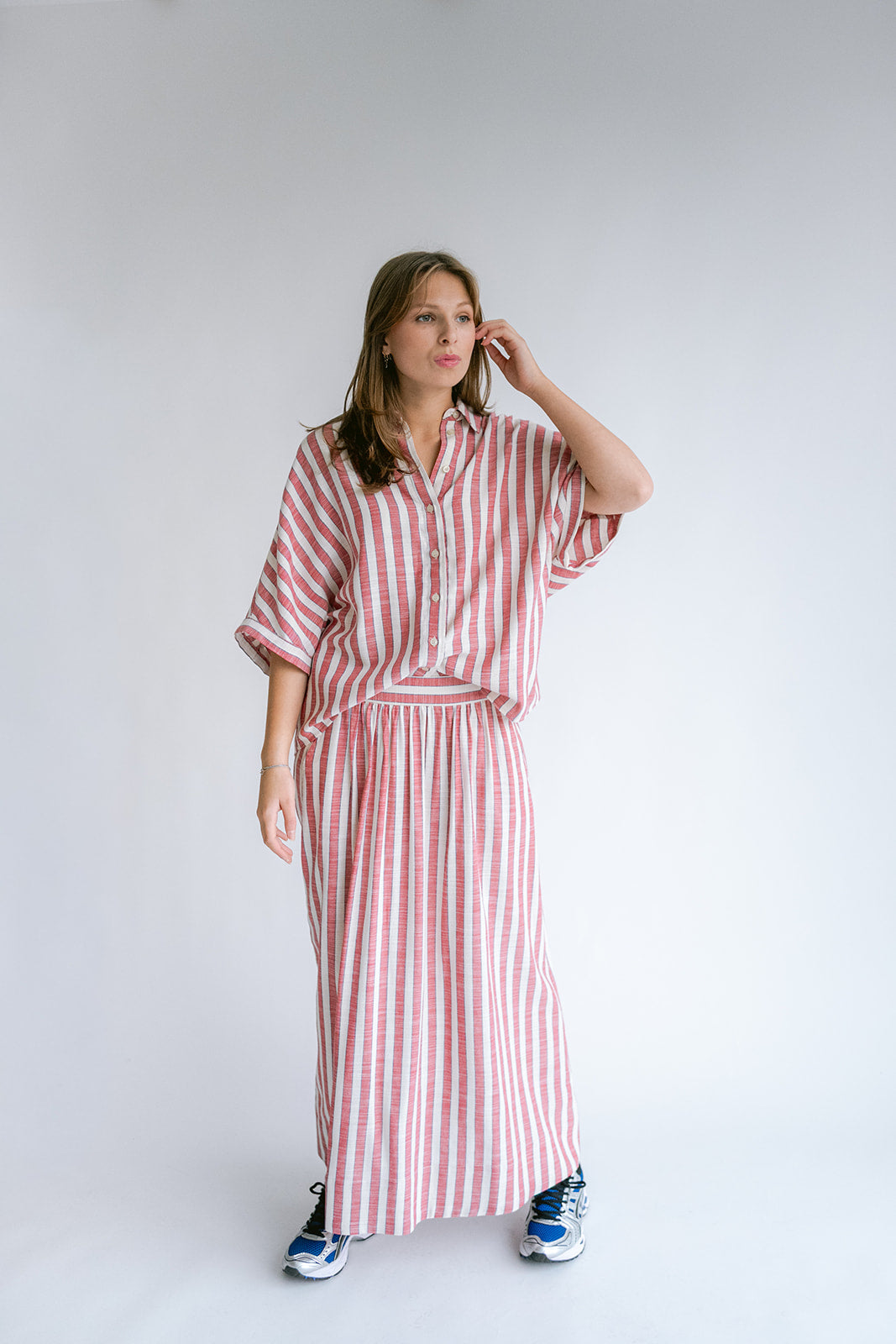 Morris Blouse Red Blue Stripe