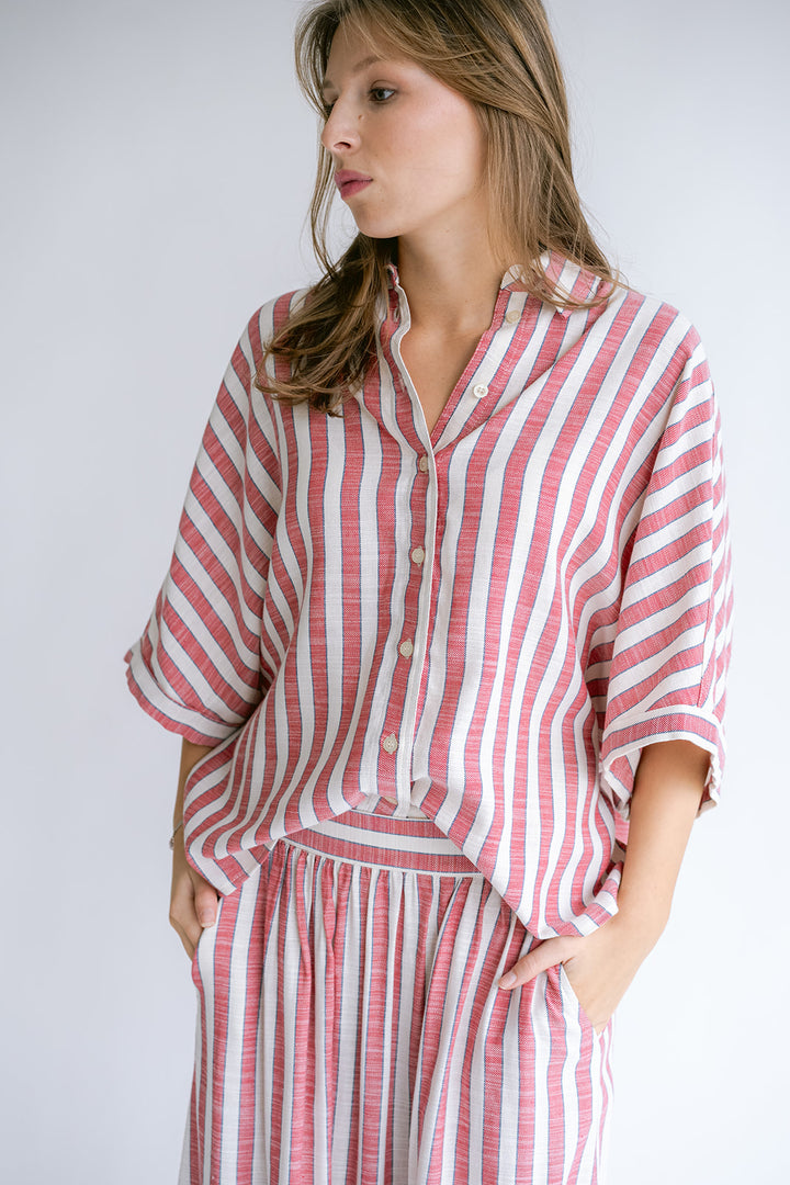 Morris Blouse Red Blue Stripe
