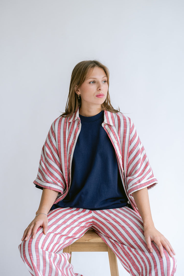 Morris Blouse Red Blue Stripe