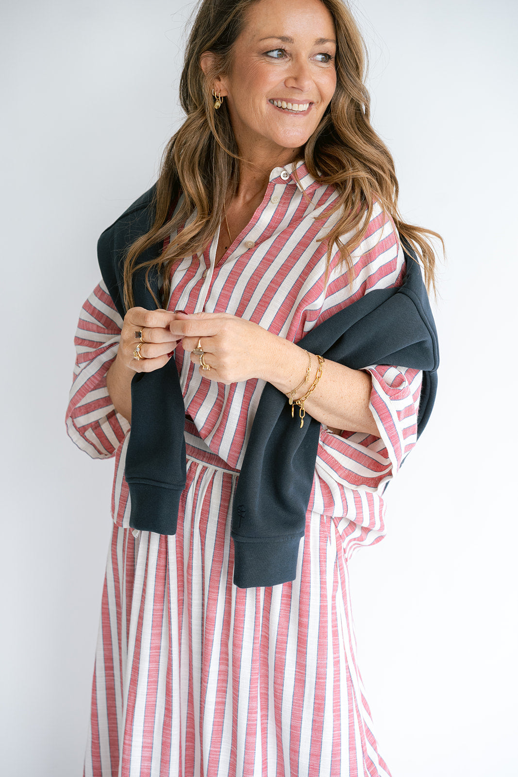 Morris Blouse Red Blue Stripe
