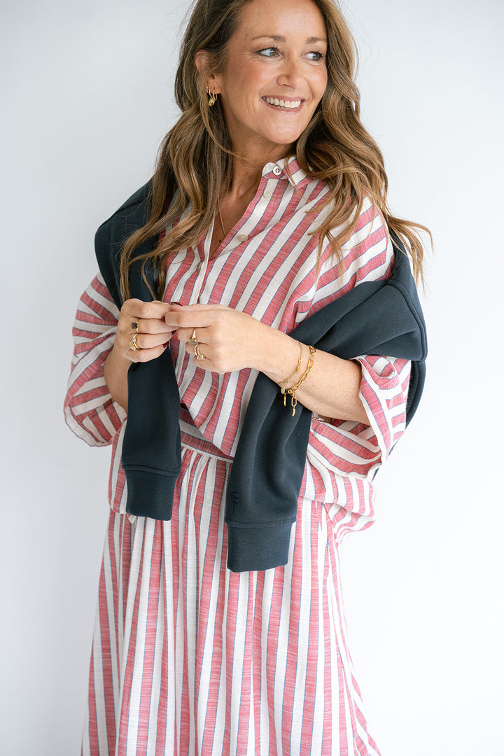 Morris Blouse Red Blue Stripe