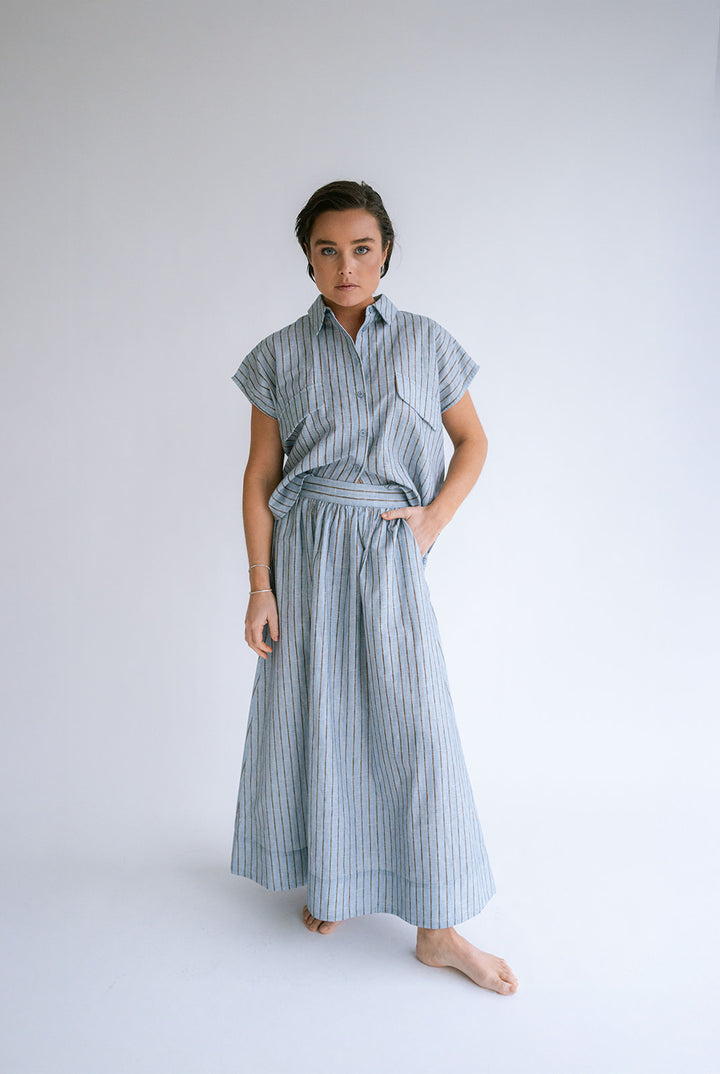 Pippa Blouse Blue Linen