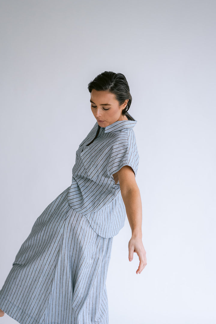 Pippa Blouse Blue Linen