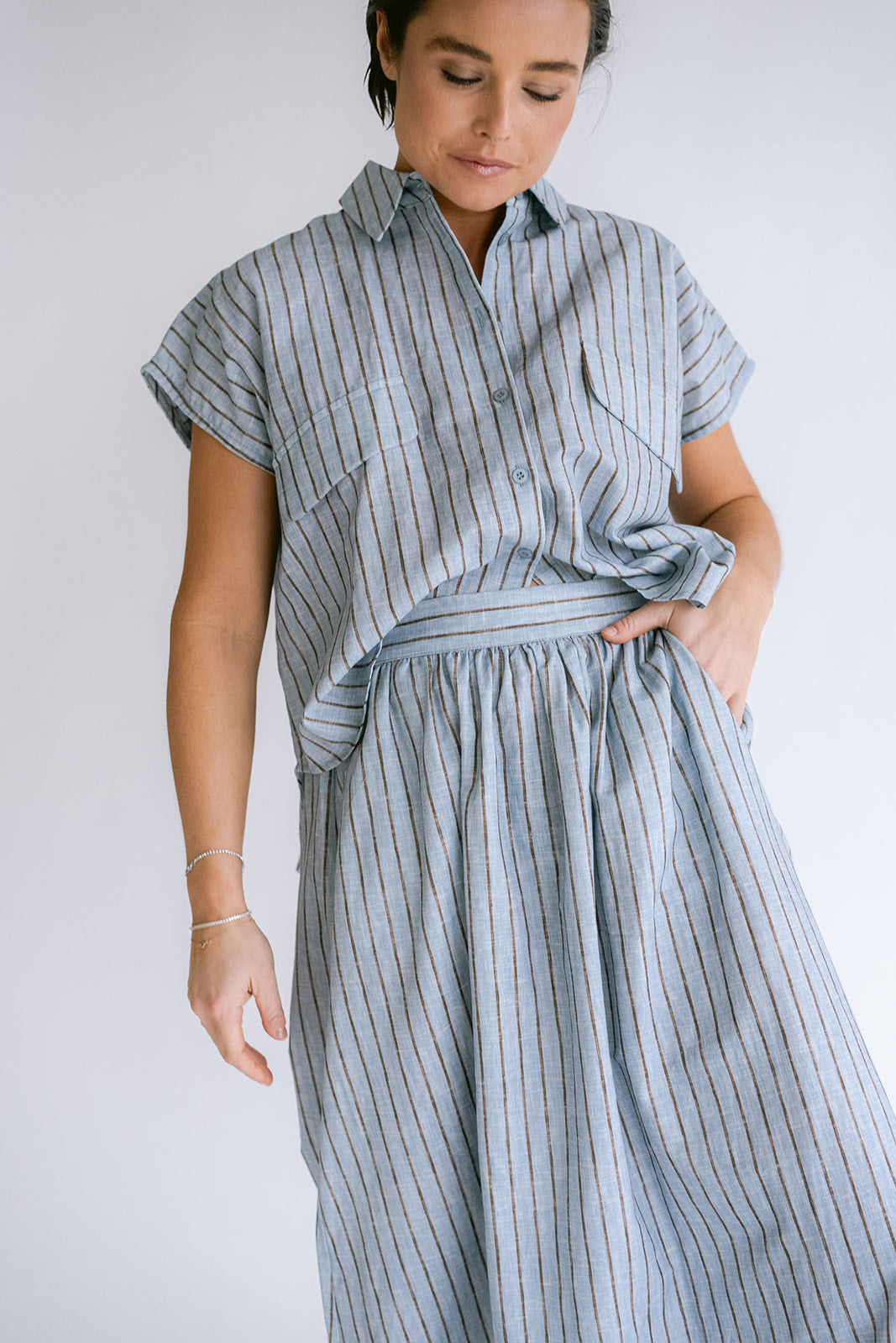 Pippa Blouse Blue Linen