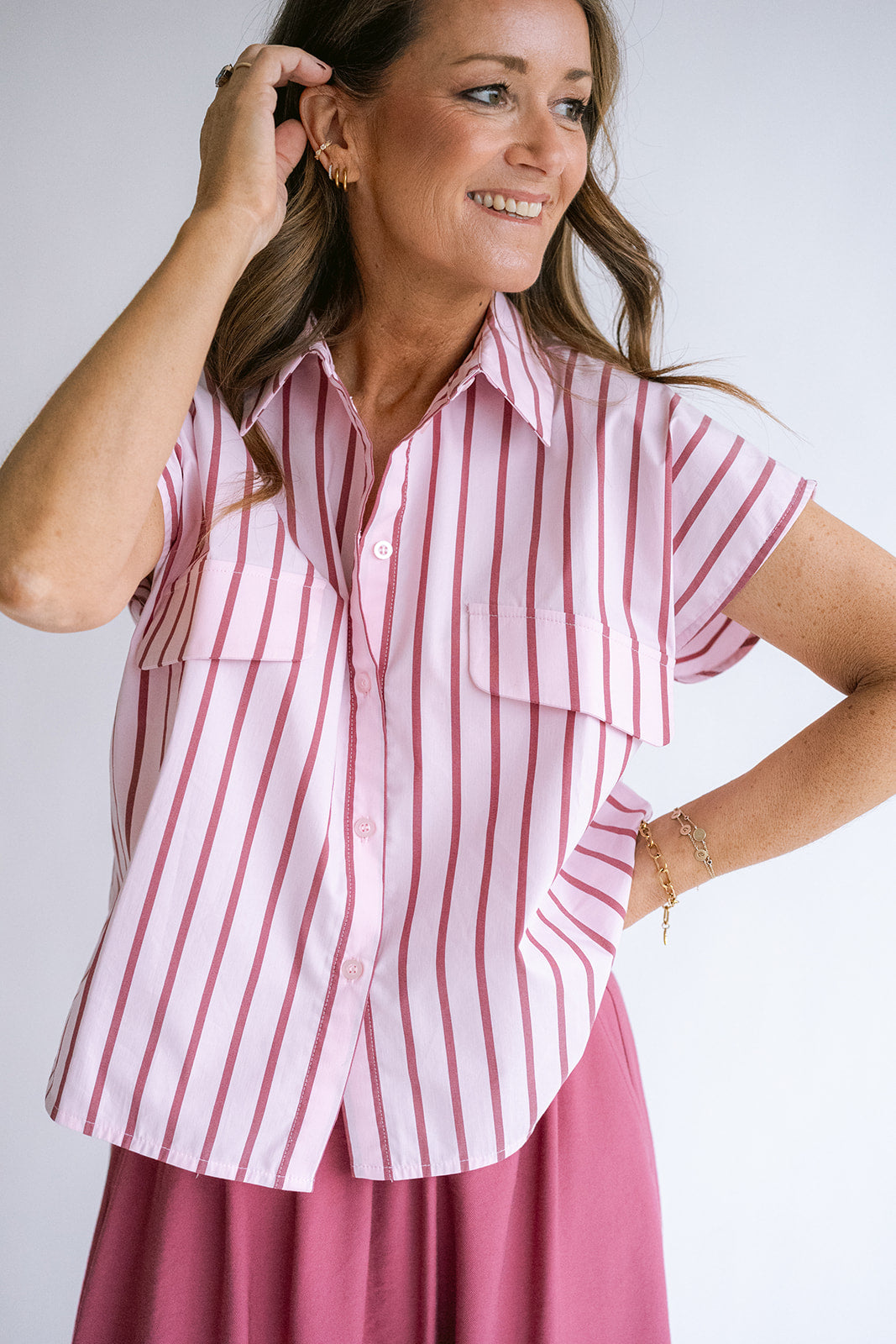 Pippa Blouse Pink Bordeaux Stripe