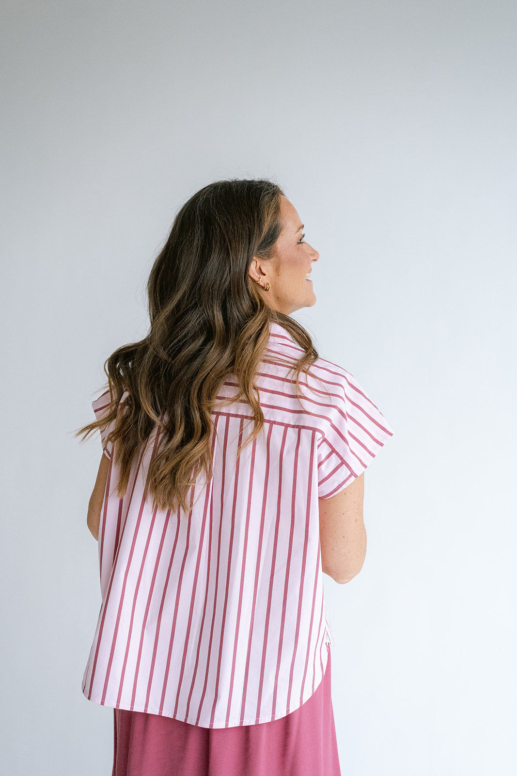 Pippa Blouse Pink Bordeaux Stripe